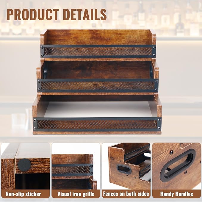 Liquor Bottle Display Shelf, Coffee Syrup Rack Organizer, 2 Pack 3 Step - Image 3