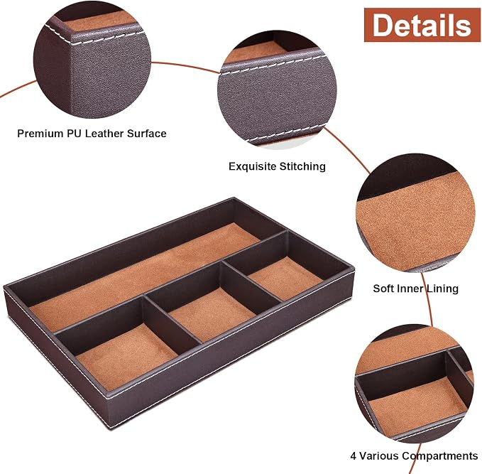 GORESE Faux Leather Valet Tray for Men, Stackable Jewelry Organizer for Drawers - Image 4