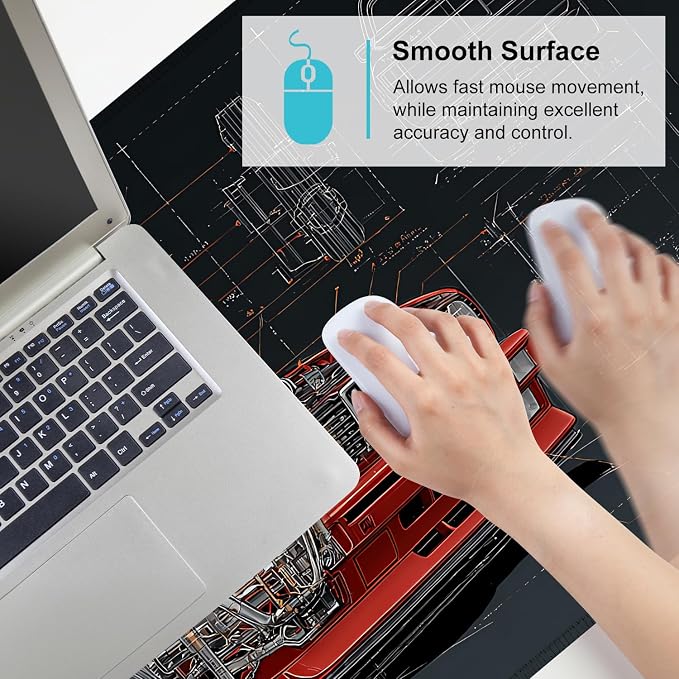 Retro Car Blueprint Mouse Pad – Large Extended Desk Mat 35.43 x 15.75 in – - Image 6