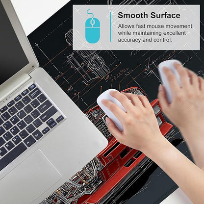 Retro Car Blueprint Mouse Pad – Large Extended Desk Mat 35.43 x 15.75 in – - Image 6