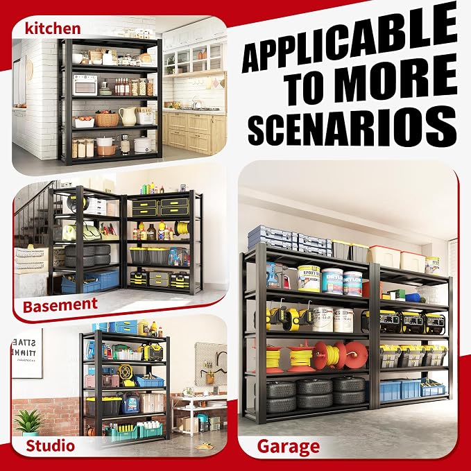 72" H Garage Shelving, Metal Storage Shelves, Adjustable 5 Tier Storage Rack - Image 6