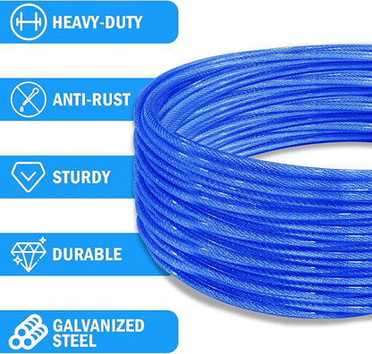 40ft Clothes Line Outdoors 3/16" Wire Ropes Blue PVC Coating Laundry Drying - Image 2