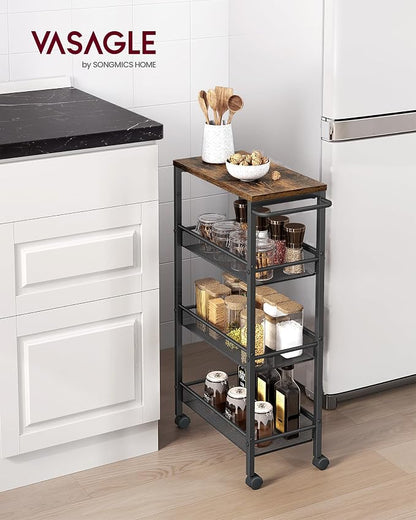 VASAGLE Slim Rolling Cart, 4-Tier Storage Cart, Narrow Cart - Image 2