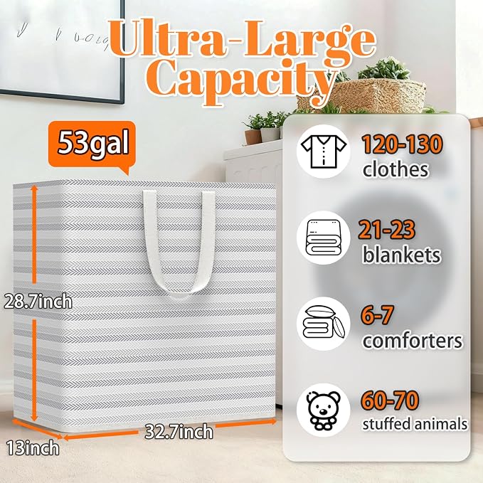 XXXXXL 53gal Large Laundry Basket, Laundry Hamper 3 Section - Image 3