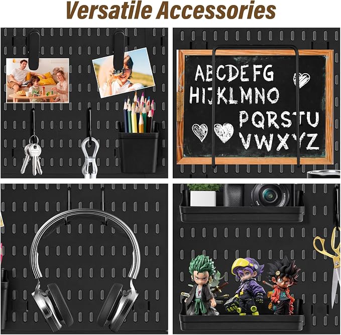 AKTOP Peg Board Wall Organizer 4-Pack – 12"x12" Black Pegboard Combination Kit - Image 5