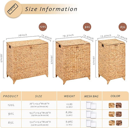Handwoven Laundry Hamper with Lid, Natural Hyacinth Heightened Feet Laundry - Image 4