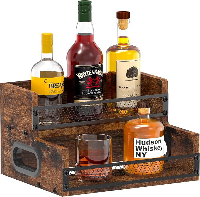 Liquor Bottle Display Shelf, Coffee Syrup Rack Organizer, 2 Step Countertop by Alyoen