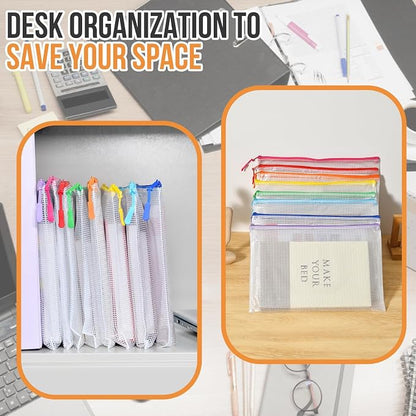 24pcs Mesh Zipper Pouch Bags, 12 Colors Extra Large 12PCS A3 and 12pcs A4 - Image 5