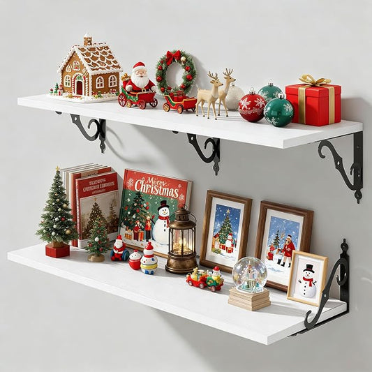 36 Inches Floating Shelves, Rustic Long Wall Shelves, 12 Inch Deep Book Shelf by FunMemories