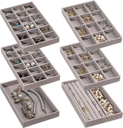 Frebeauty Jewelry Organizer Tray, Stackable Velvet Jewelry Trays, Drawer by Frebeauty