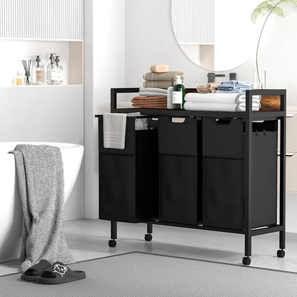 Laundry Sorter 3 Section, 360°Rolling Laundry Basket, 3 Pull-Out and Removable - Image 3