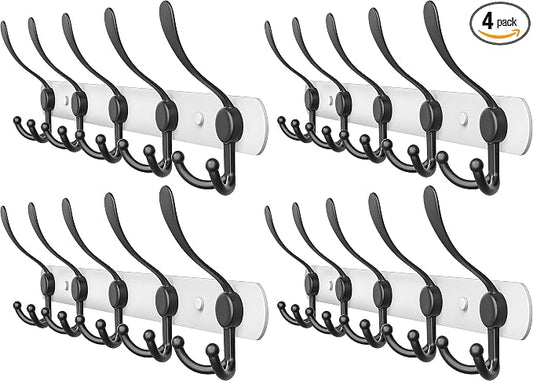 Coat Rack Wall Mount with 5 Tri Hooks, Stainless Steel 16 Inch – White & Black by SAYONEYES