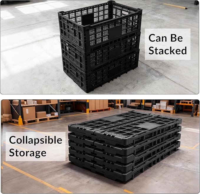 Collapsible Storage Crates, 52 Liter Heavy Duty Foldable Plastic Crates - Image 6