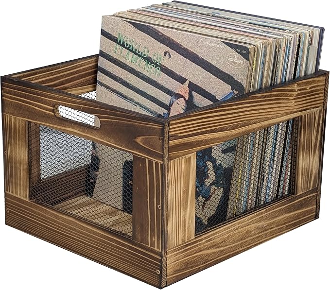 ARTAWEIN Vinyl Record Storage Crate, Wooden Record Holder - Image 3