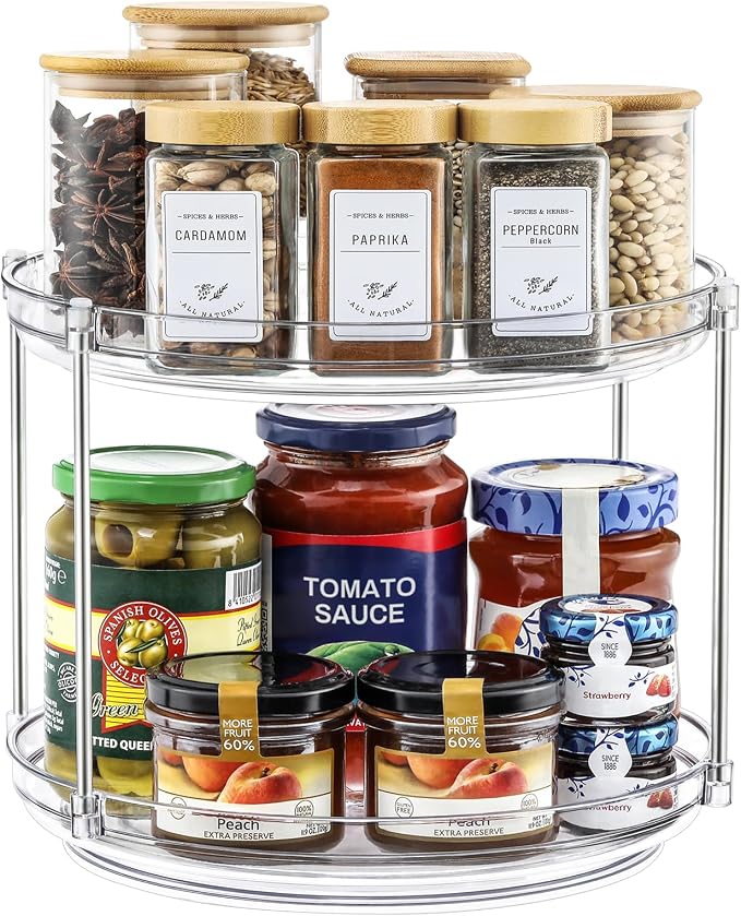 2 Tier Non-Skid Acrylic Lazy Susan Turntable Organizer by MakeLifeBetterEasier