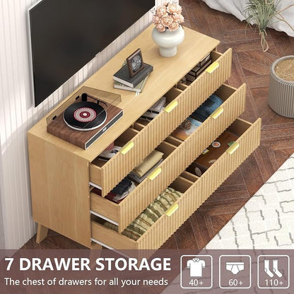 Fluted Dresser for Bedroom, 7 Drawer Dresser for Closet, Storage Cabinet and - Image 3