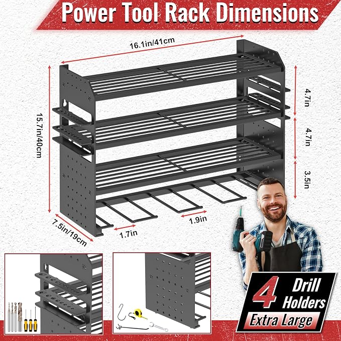 Power Tool Organizer Wall Mount, Metal Power Tool Storage Rack - Image 2