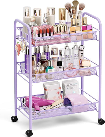 TOOLF 3-Tier Metal Rolling Cart, Mesh Wire Easy Assemble Utility Cart, Storage by TOOLF