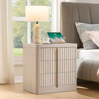 23.6" Nightstand with Charging Station, Side Table with 3 Large Storage Drawers - Image 7