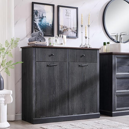Modern Double Tilt-Out Laundry Hamper Cabinet, 20 Gallon Fluted Trash Can by IFBUYFarmhouseFurniture
