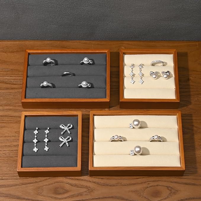 Solid Wood 3-Slots Jewelry Ring Display Tray Showcase Small Jewelry Display - Image 2