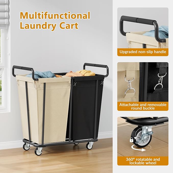 Large laundry hamper with Wheels, 2 Bag 360L Big Rolling Laundry Basket Sorter - Image 6