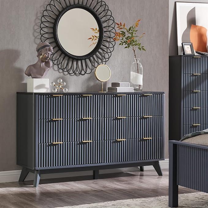 T4TREAM Fluted 6 Drawers Dresser, Curved Profile Design, Dresser TV Stand - Image 3