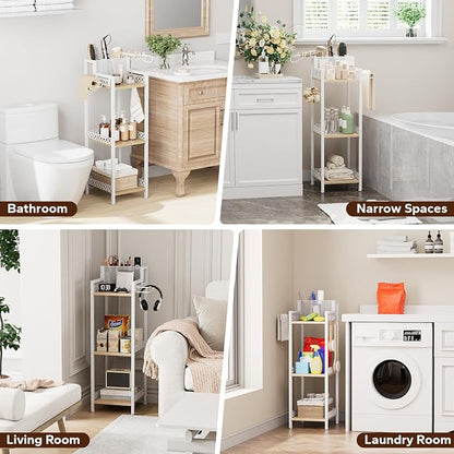 Slim Bathroom Storage Shelf Unit, 3 Tier Corner Storage, Rustic Makeup Organizer - Image 8