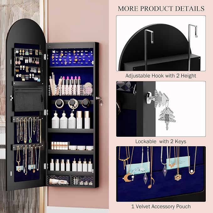 Jewelry Cabinet Organizer with Mirror, 47 inch Lockable Full-Length Mirror - Image 9