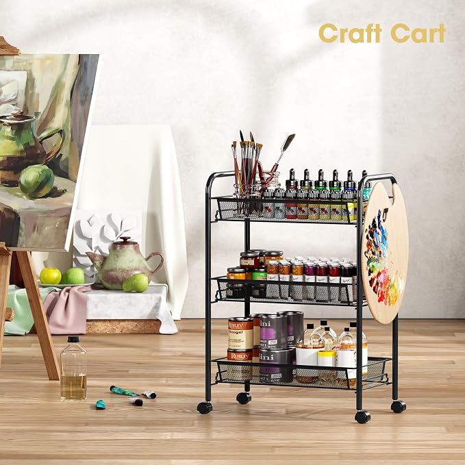 TOOLF 3-Tier Metal Rolling Cart, Mesh Wire Easy Assemble Utility Cart, Storage - Image 7