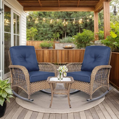 VIVIJASON 3-Piece Outdoor Conversation Bistro Set, Patio Wicker Rocking Chairs - Image 7