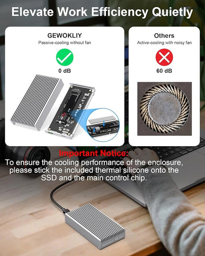 Noiseless 40Gbps M.2 NVMe Enclosure, USB C Aluminum External SSD Enclosure - Image 4