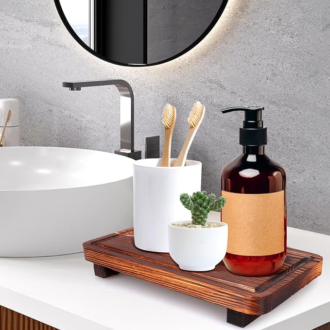 Farmhouse Bathroom Counter Organizer Wood Risers Display Pedestal Stand Small - Image 3