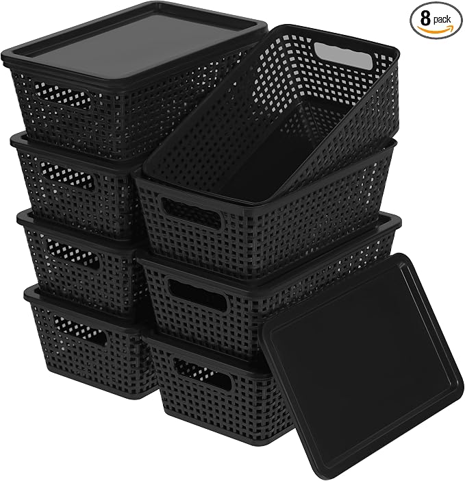 Plastic Storage Baskets With Lid, Storage Bins by Anywish