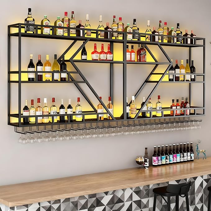 78.7in Metal Wine Rack Wall Mounted, Modern Wine Storage Rack Wall Mounted by AMHRICHO