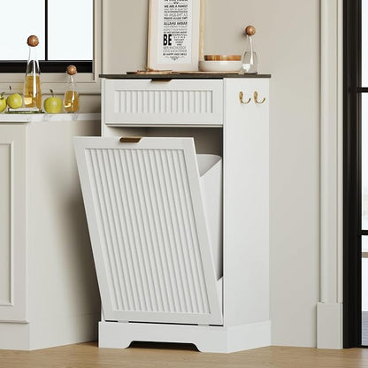 13 Gallons Tilt Out Trash Can Cabinet, Wooden Fluted Trash Garbage Can Cabinet by METOTI