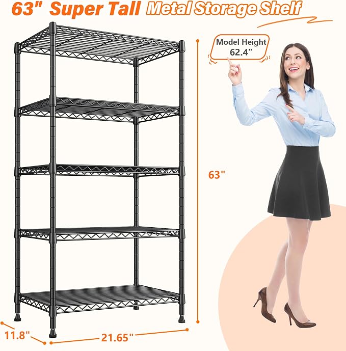 REIBII Metal Shelving 5 Tier Wire Sturdy Storage Shelves Adjustable Steel - Image 3