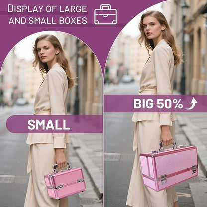 Large Makeup Train Case Cosmetic Organizer Case Makeup Box Portable Make Up - Image 6