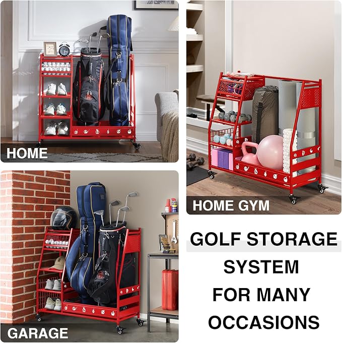 Lauren&Harold Golf Bag Organizer Garage Storage, Golf Storage Rack Stand Fits 2 - Image 7