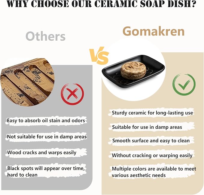 Gomakren Soap Dish for Shower, Bar Soap Holder, Ceramic Soap Dishes for Bar Soap - Image 9