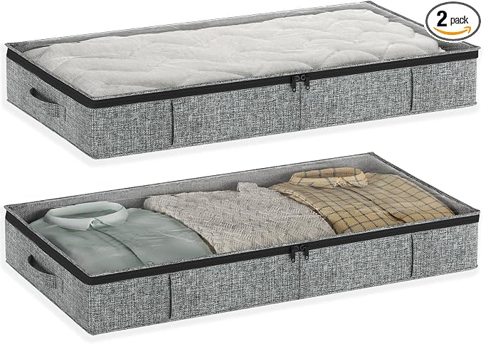 Gray Low Profile Under Bed Storage Containers 5 inches high, 33.8"x 17.7"x 5.1" by ClutterMutter