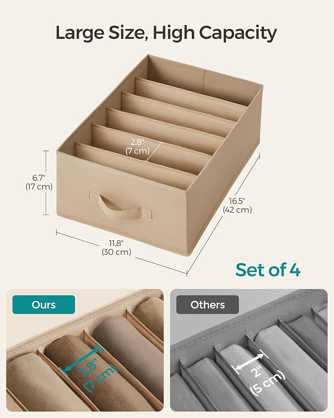 SONGMICS Set of 4 Large Size Wardrobe Clothes Organizers, 6-Compartment - Image 5