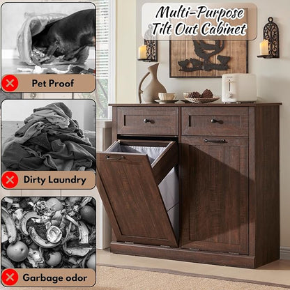 Double Tilt Out Laundry Hamper Cabinet, 20 Gallon Farmhouse Trash Can Cabinet - Image 4