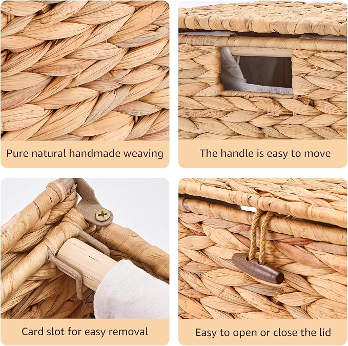 Handwoven Laundry Hamper with Lid, Natural Hyacinth Heightened Feet Laundry - Image 6