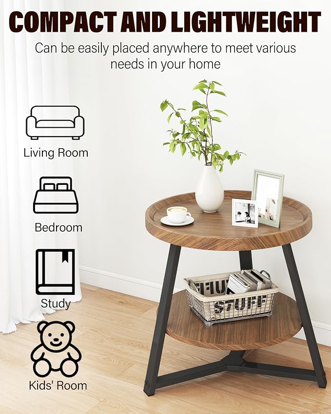 Small Round End Table, 2-Tier Side Table - Image 4