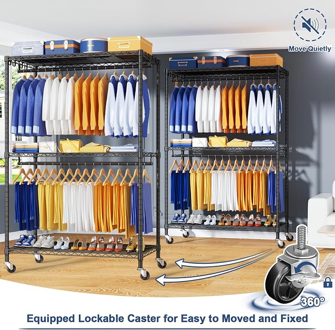 P8 Heavy Duty Clothes Rack（With Extended Width Design） Rolling Clothing Racks - Image 4