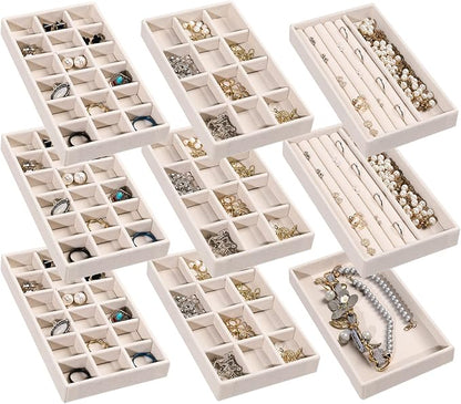 Frebeauty Jewelry Organizer Tray, Stackable Velvet Jewelry Trays, Drawer by Frebeauty
