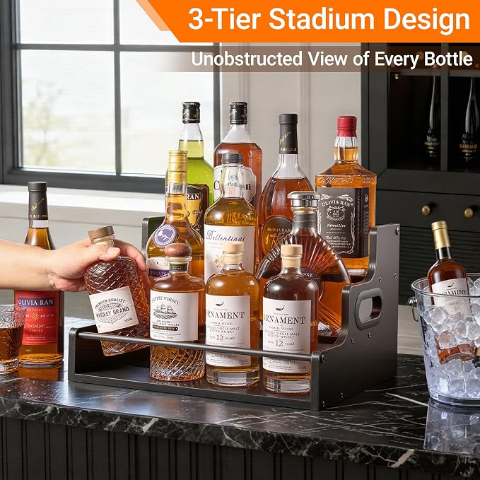 3-Tier Liquor Bottle Display Shelf, Coffee Syrup Rack Organizer, Water Bottle - Image 2