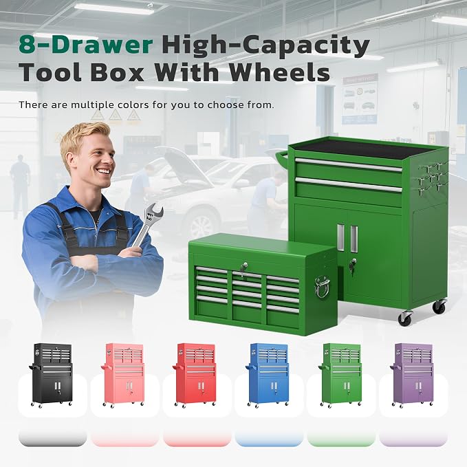 Greenvelly Tool Chest, 8-Drawer Rolling Tool Chest - Image 8