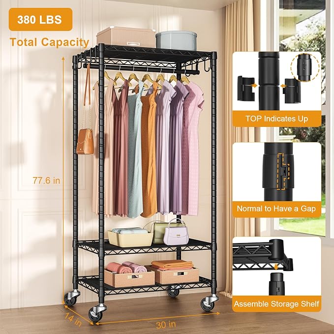 FUTASSI P6 Medium Rolling Clothes Rack Heavy Duty, Clothing Racks - Image 6